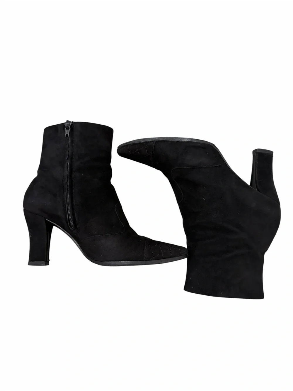 Authentic CHANEL Black Suede Quilted Cap Toe Ankle Boots Booties EU 38
